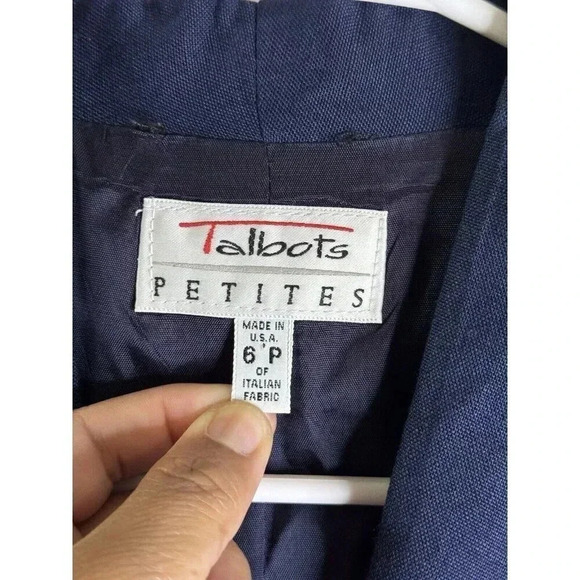 TALBOTS VINTAGE Women Petite Navy Double Breasted Nautical Blazer Jacket Linen 6 - Picture 7 of 11
